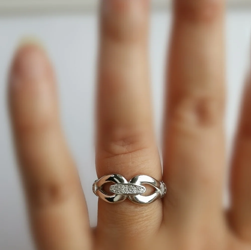 Sterling Silver CZ Double Link Love Ring size 7